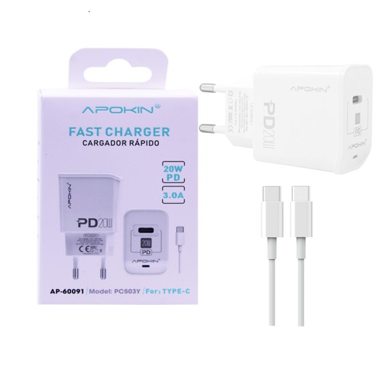 Apokin Charger PC503Y 20W Type-C to Type-C Cable 3A White